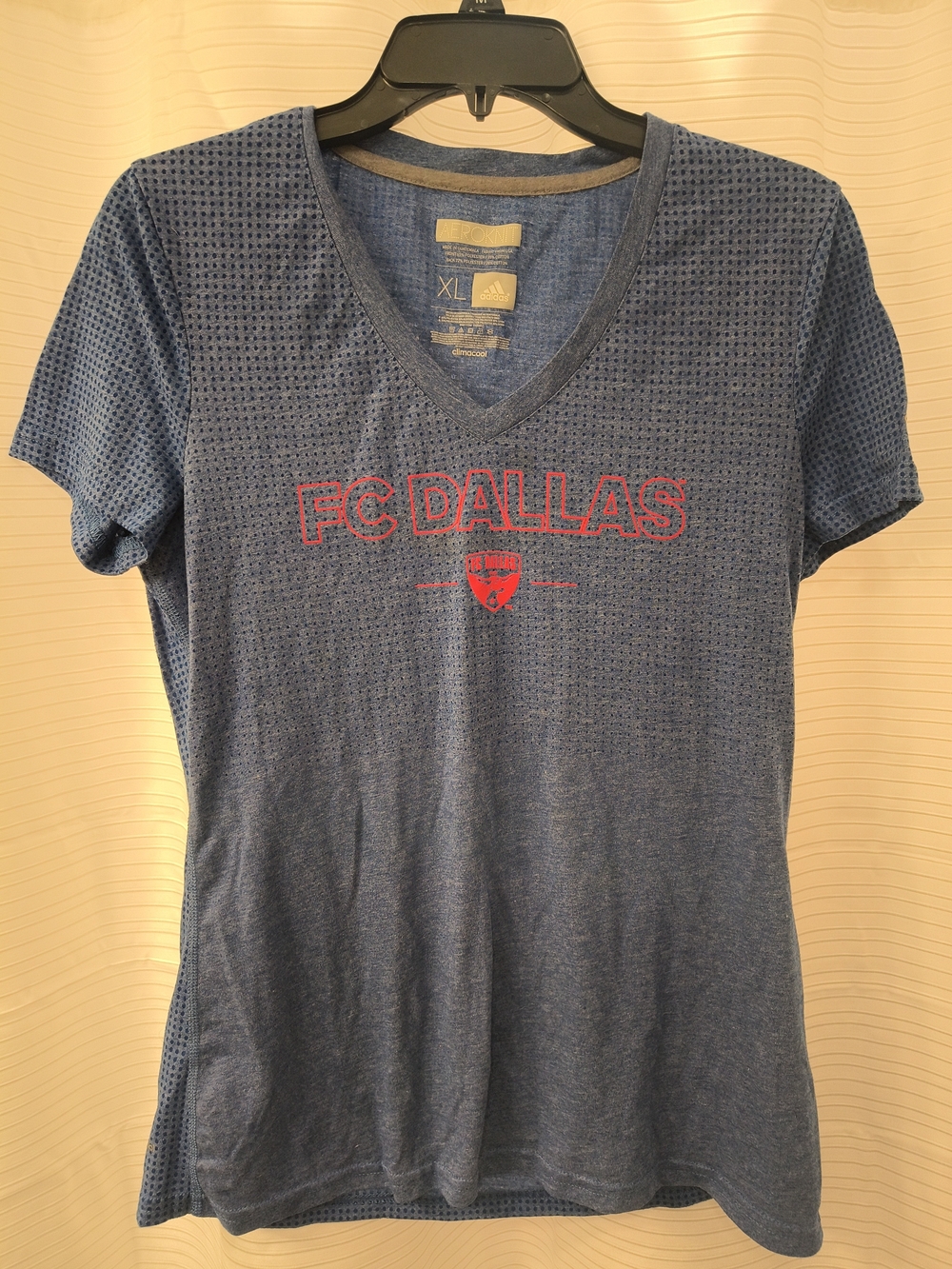 adidas Blue V‑Neck FC Dallas Short Sleeve Tee